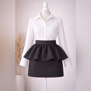 Zara Black Textured Mini Skirt Size S High Waist Long Peplum Ruffle Back Zip